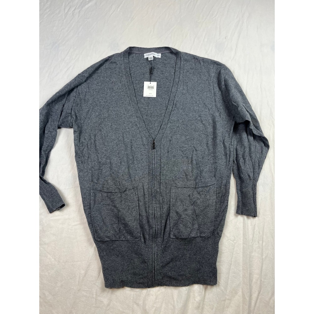 Calvin Klein Womens Gray Zip Front Cardigan Wool Blend Sweater XS NWT